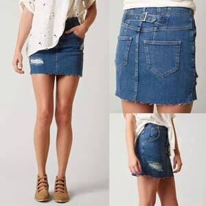 Free People Corsette Denim Distressed Dark Wash Jean Mini Skirt